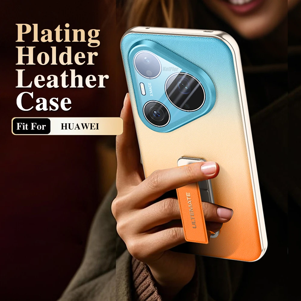 Luxury Plating Leather Back Case with Alloy Wristband and Camera Protection