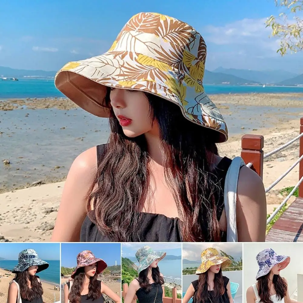 

Adjustable Fisherman Hat Casual Big Brim Anti UV Beach Cap Double-sided Printing Sun Visor Cap Outdoor Sports