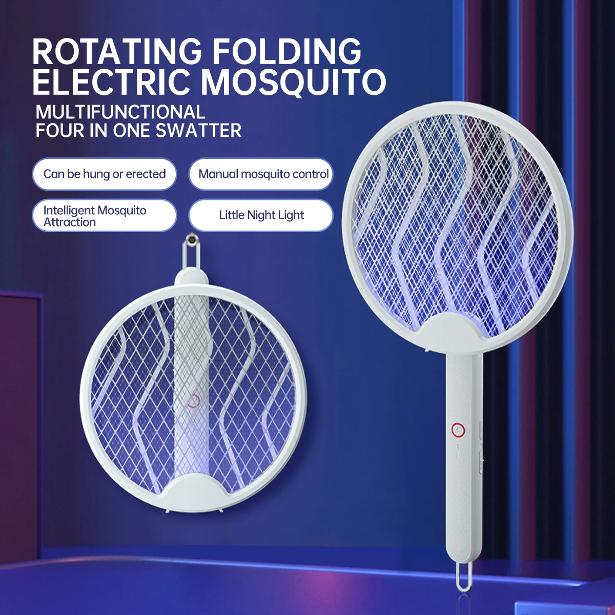 FourInOneFoldableUSBChargingMosquitoSwatterWithElectricShock