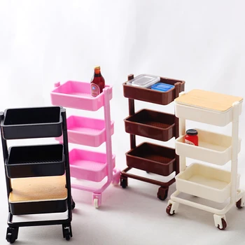 1Set 1:12 Carrello da pranzo in miniatura per casa delle bambole Carrello da pranzo con ruote Espositore per scaffali Scaffale Mobili Modello Decor Toy