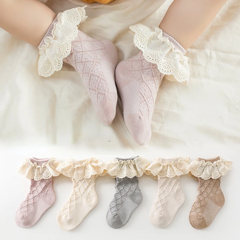

Fashion Newborn Toddler Kids Socks Baby Girl Ruffle Socks Frilly Cotton Ankle Socks For Girls Princess Lace Socken 0-5 Years Old