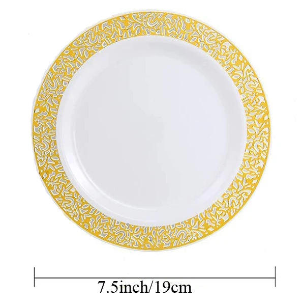 50/25pcs Gold Plastic Plates-7.5inch Disposable Salad/Dessert Plates-Hard Plastic Appetizer Plates Small Cake Plates for Parties