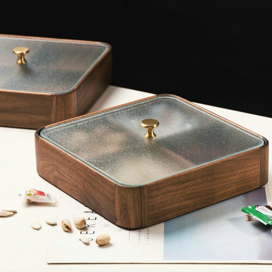 

1PCS Walnut Dried Fruit Box Candy Box Coffee Table Snack Tray Compartment Storage Box Home Living Room Nuts Melon Storage Box