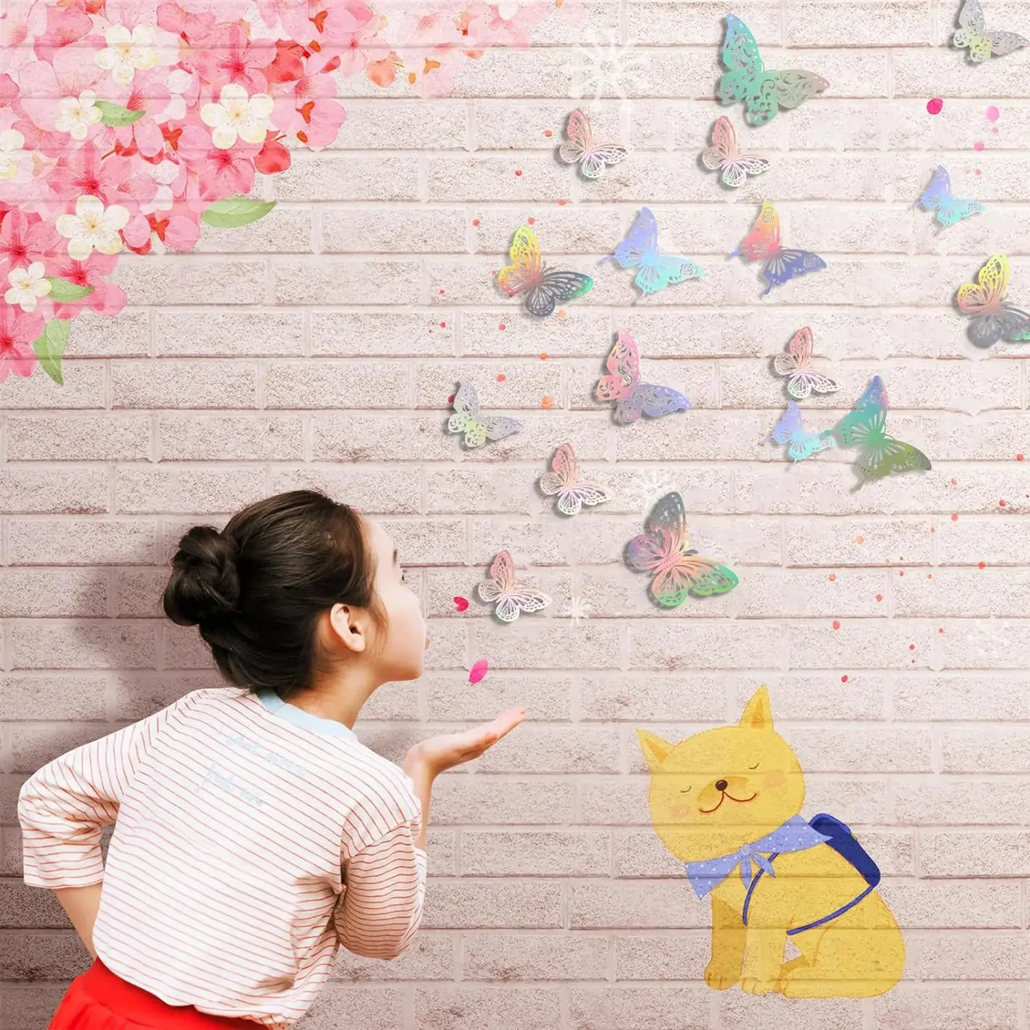 Laser Butterfly Wall Decor 3D Paper Butterfly Sticker 36pcs for Cake Cupcake Gift Box Birthday Baby Shower Girl Room Decals, luminous wall stickers,wall stickers,vinyl decal stickers