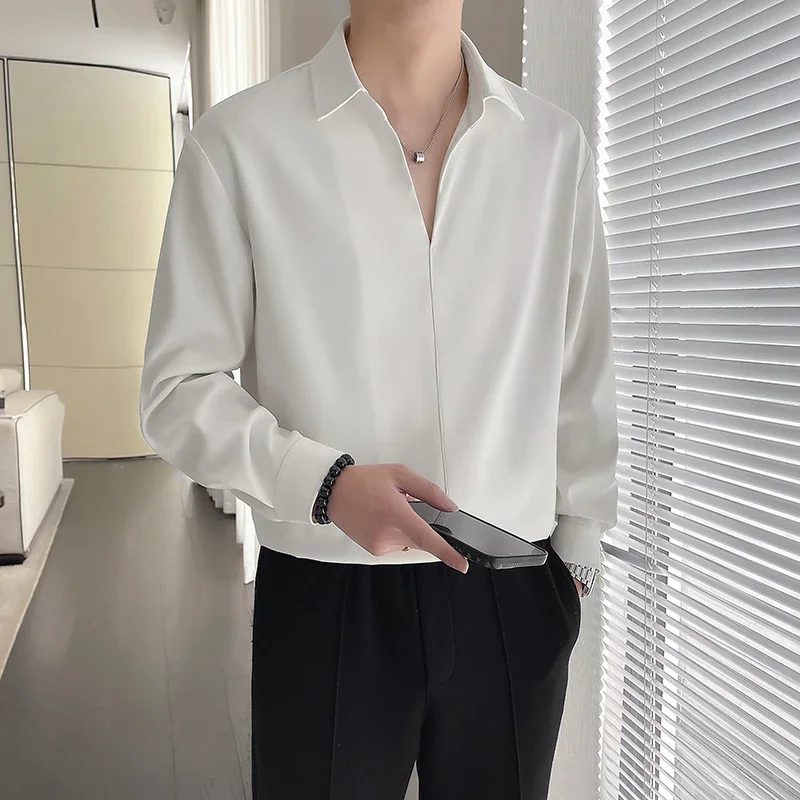 

Men's Long Sleeve Top Lightly Mature Spring New Pullover Shirt Casual Shirt Anti-Wrinkle White Business High Quality