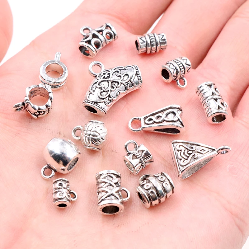20 teile/los DIY Handgemachte Perlen Kautionen Anhänger Schmuck, Die DIY Halskette Antike Silber Farbe Kautionen Anhänger Charme Perlen Bails