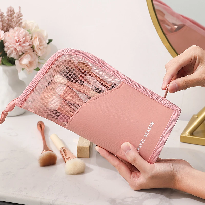 1Pc Stand Cosmetic Bag for Women Clear Zipper Makeup Bag Travel Female Makeup Brush Holder Organizer Toiletry Bag Soft Tools Bag 3