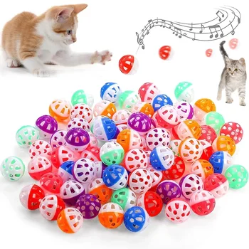 6/100Pcs Cat Toy Balls Pet Cat Kitten Play Plastic Balls with Jingle Bell Pounce Chase Rattle Toy Cat Toys Bulk Random Color