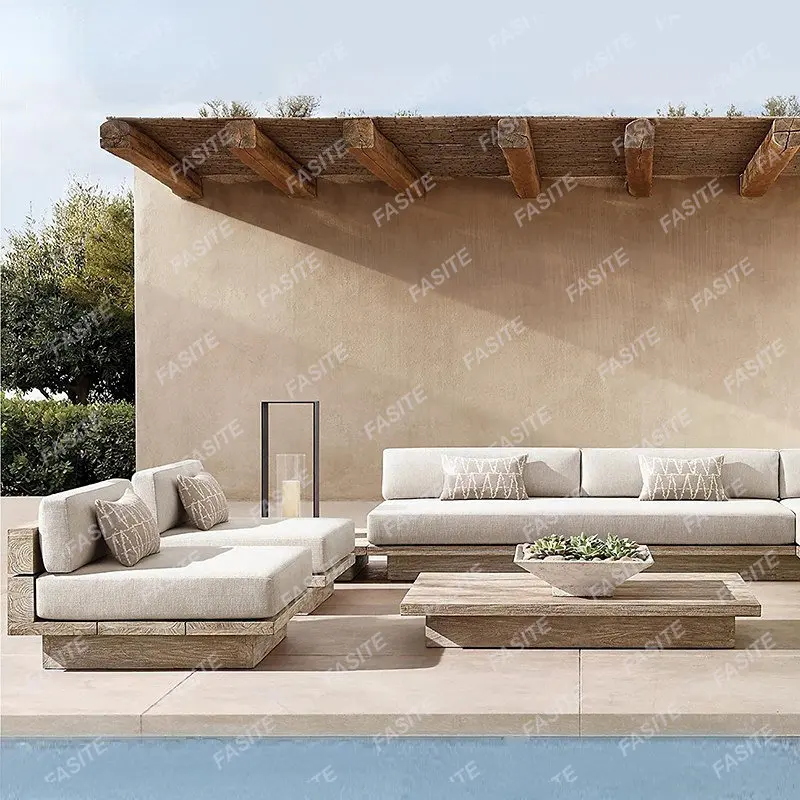 

Customized outdoor creative sofa courtyard waterproof sunscreen teak old villa outdoor open-air garden solid wood sofa