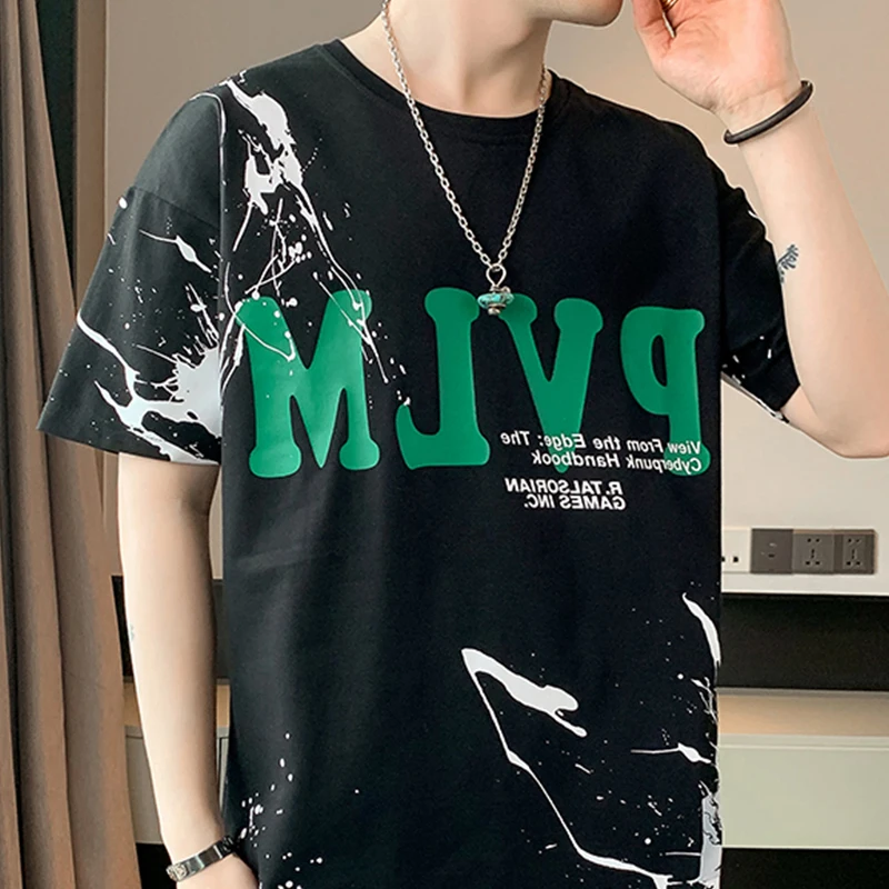 

2024 New Trend Letter Graphic Print T Shirt for Men Summer Oversized Casual Short Sleeve Tees Shirts Male Fashion Streetwear Tos