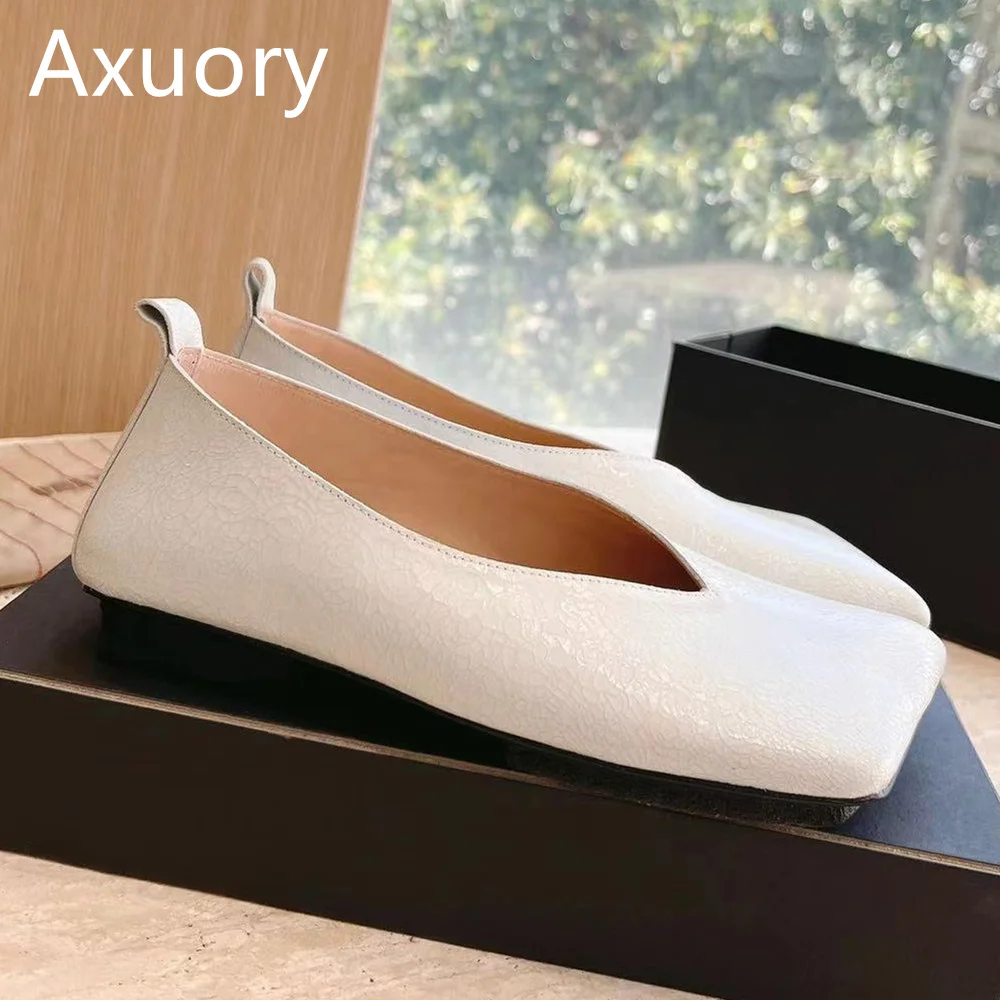 2023 New Women's Square Toe Flat Shoes Solid Color Bursting Cowhide Material Solid Color High Quality Daily Shoe