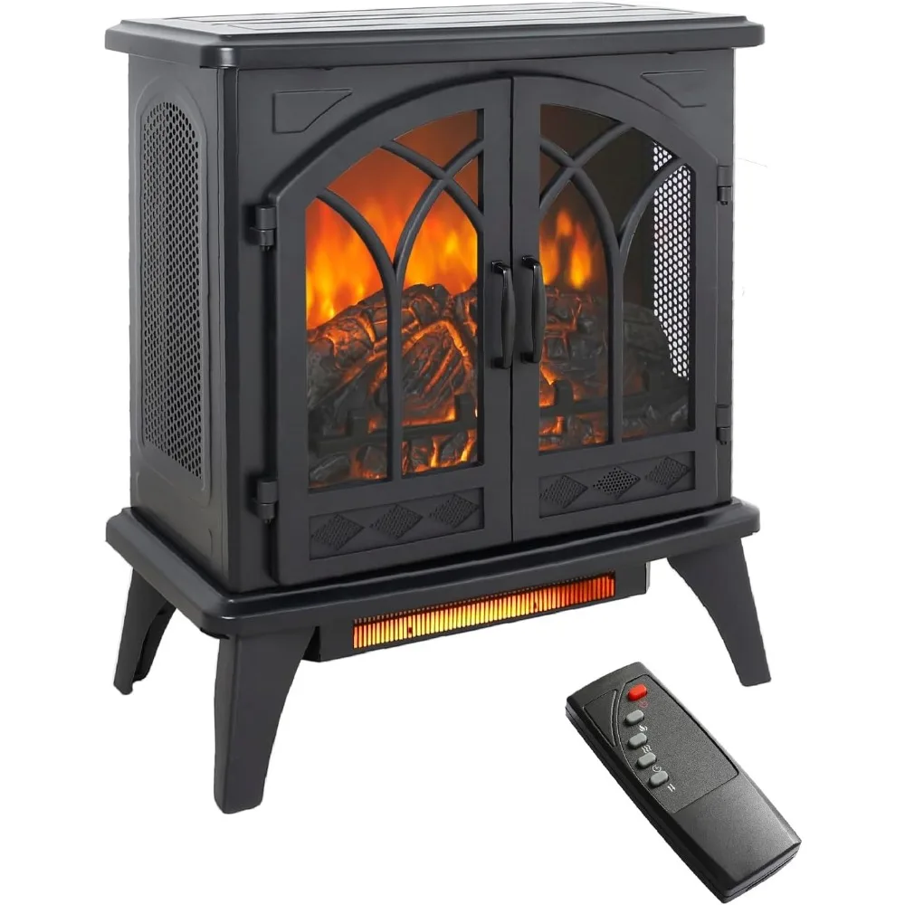 24 Inch Electric Fireplace Virtual Stove - Infrared Quartz Fireplace Heater w/ 3D Flame - Portable Fireplace w/Remote 2