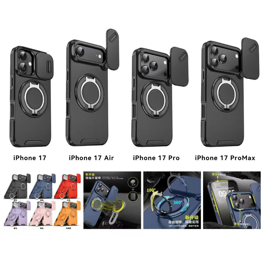 Luxury Armor Magnetic Bracket Case with Slide Camera Protection and Holder Cover