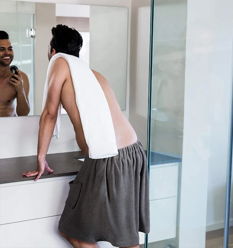 Asciugamano da bagno indossabile da uomo con tasca per spiaggia_voghion.com