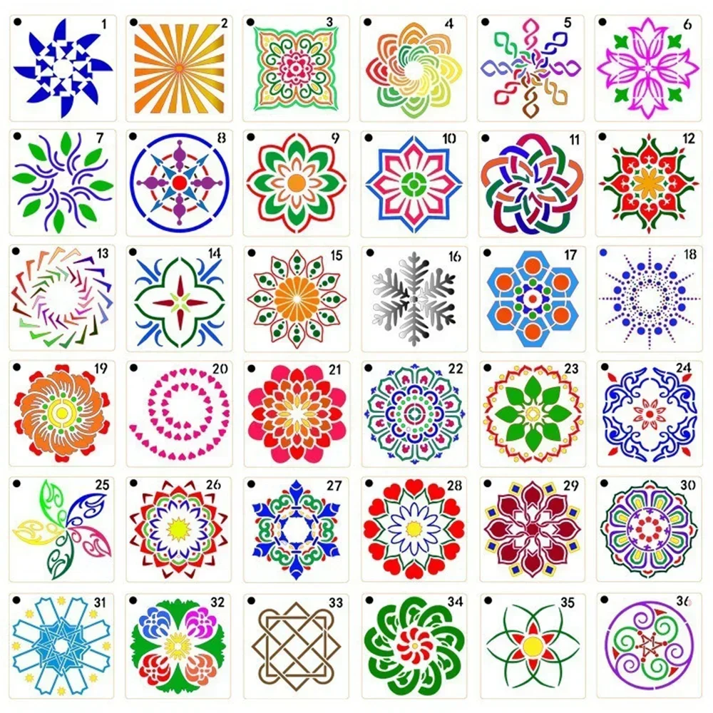 Mandala Wall Painting Stencils - 36 DIY Art Templates for Creative Crafts