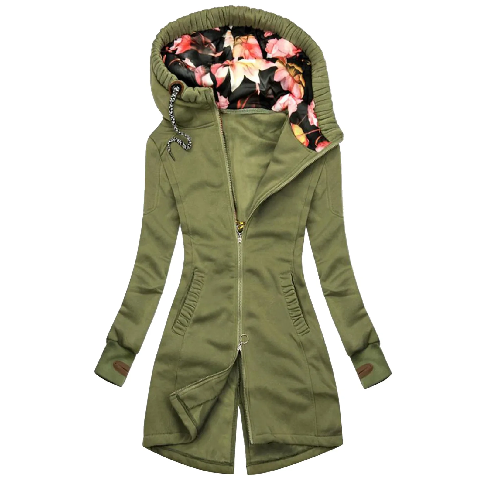 Women Zip Up Hoodies Vintage Trendy Pockets Long Sweatshirts Oversize Windbreaker Jacket Warm Hooded Tops Sudaderas Cardigan