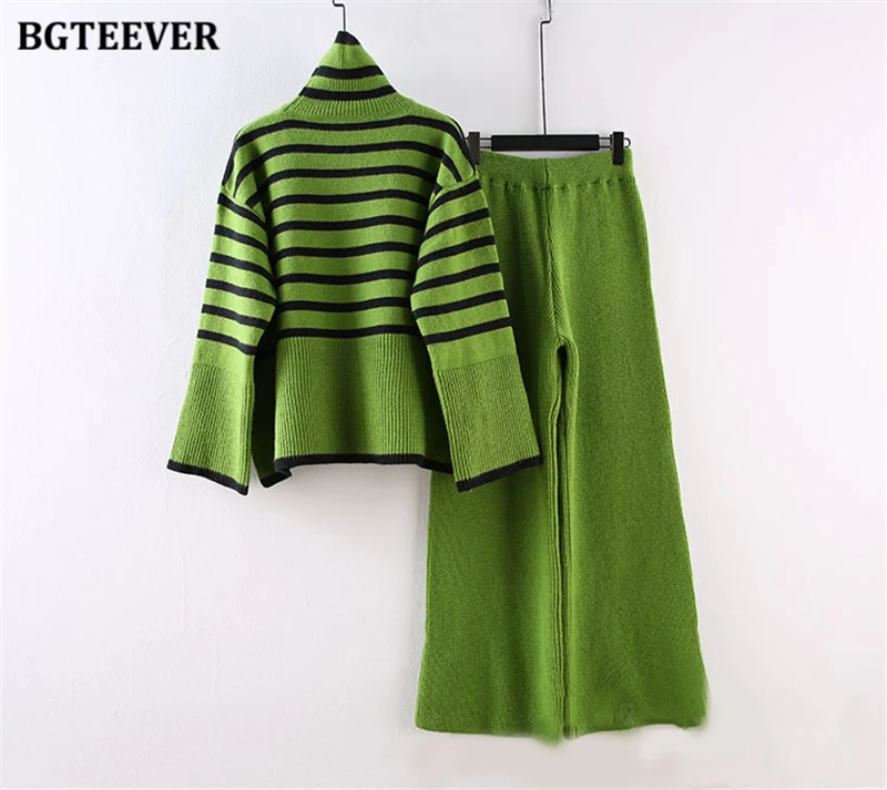 BGTEEVER-Conjunto casual de suéter listrado solto para