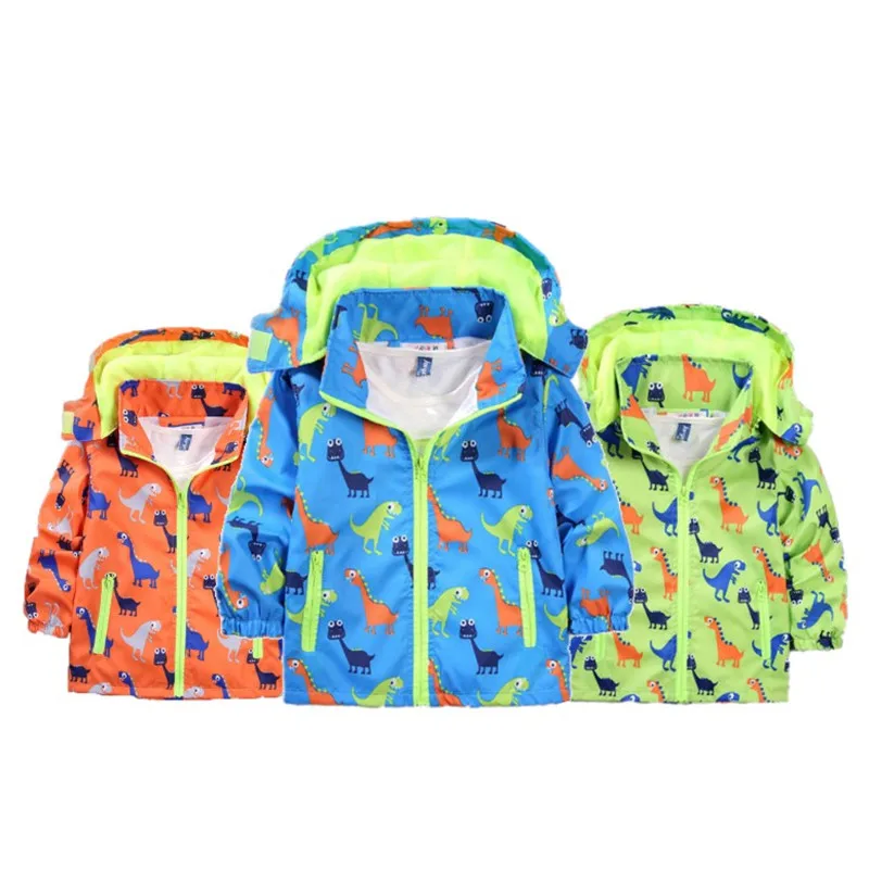 

3-8Y Kids Cartoon Dinosaur Pattern Jacket Coat Boys Girls Spring Summer Mesh Lining Jacket Children's Outdoor Sports Hoodie Coat