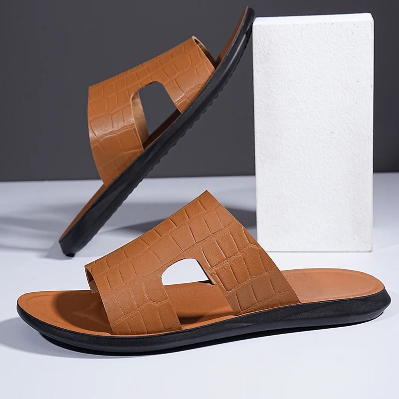 صنادل رجالية صيفية عصرية بنمط جلد التمساح، مقاومة...