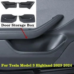 For Tesla Model 3 Highland 2024 Door Side Water Proof Storage Box Handle Pocket Car Armrest Accessories TPE Car Front Door Rear