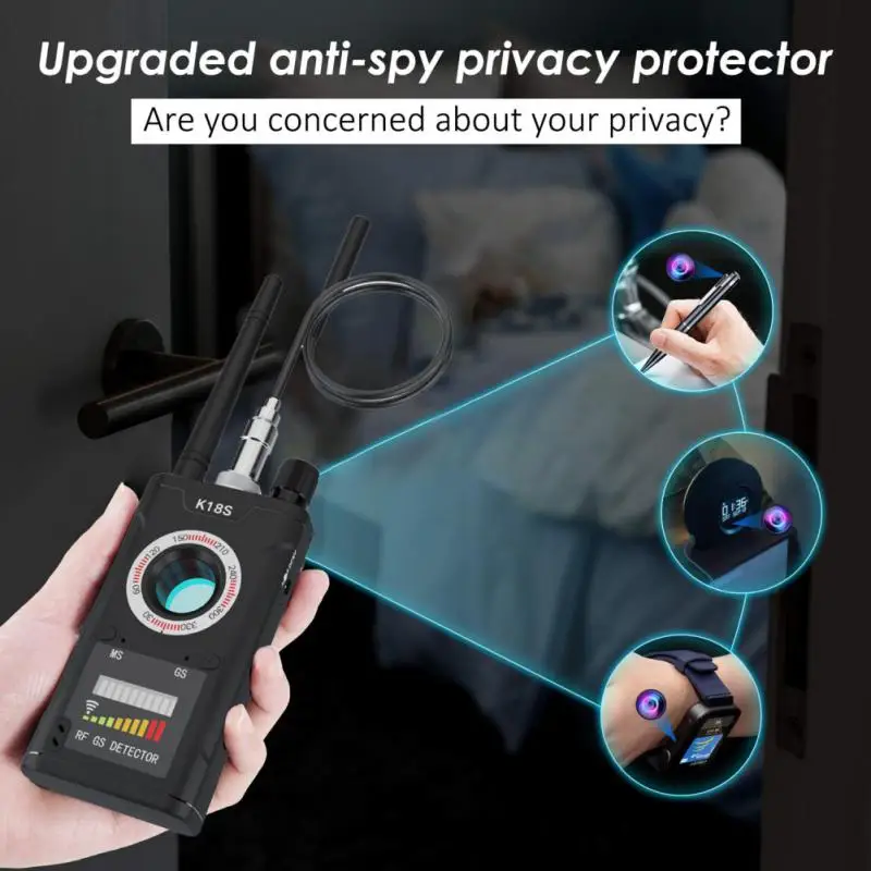 K18S Verborgen Camera Detector 1MHZ-8000MHZ Bug Draadloze Signaal Scanner Hoge Gevoeligheid GPS Positionering Finder Private Protector Surveillance Apparatuur Detector