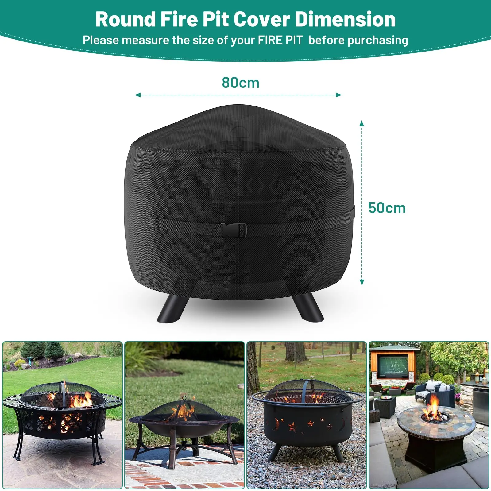 Patio Furniture Cover 600D Oxford Fabric Round Brazier Stove Fire Pit Windproof Anti-UV Waterproof