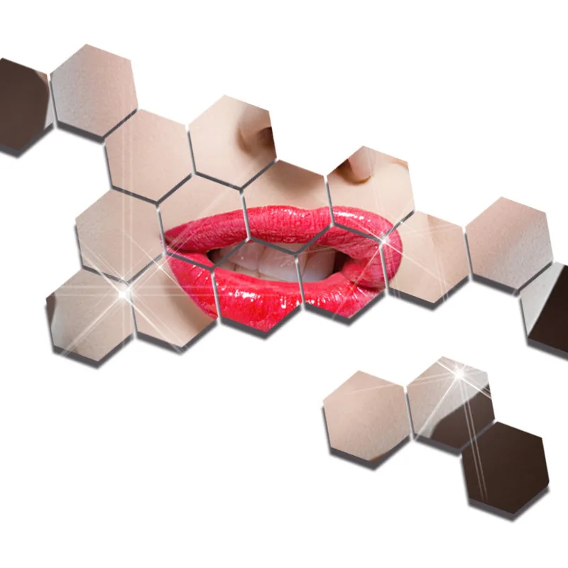 Bedroom Art Wall Home Decor Mirror Hexagon 3D Mirror DIY Wall Sticker 12Pcs wall stickers