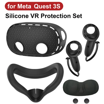Custodia in silicone 5 IN 1 per Meta Quest 3S VR Protezione copriobiettivo Copri impugnatura morbida Accessori antigraffio durevoli antiurto