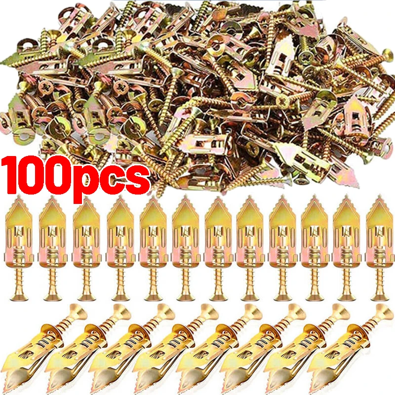10/100Pcs Self Drilling Drywall Anchors Screws Heavy Duty Zinc Plated Metal Expansion for Photo Frames Wall TV Shelf Straps
