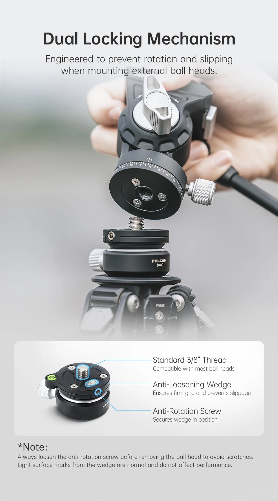 FALCAM Mini Bowl-Type Ball Head(W40) ±8 ° Tilt Adjustment 360° Level Adjustment