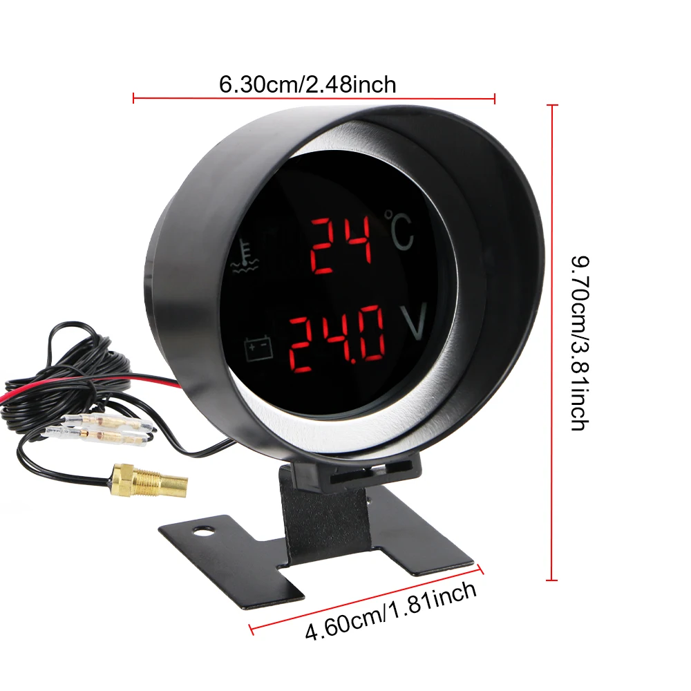 Voltage Meter Digital 9V-36V Car Instrumentation 10mm Sensor Universal LED Backlight Water Temp Meter Car Modification 2 In 1
