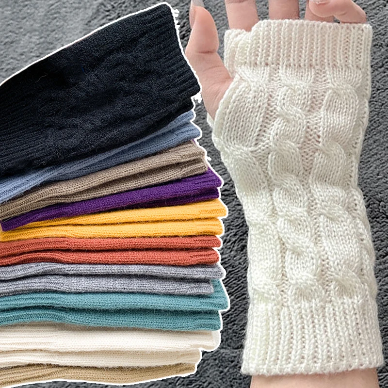 Solid Gloves Combed Cotton Handschoenen Unisex Winter Soft Warm Wool Knitting Fingerless Arm Mittens Kids Guantes Mujer Ne