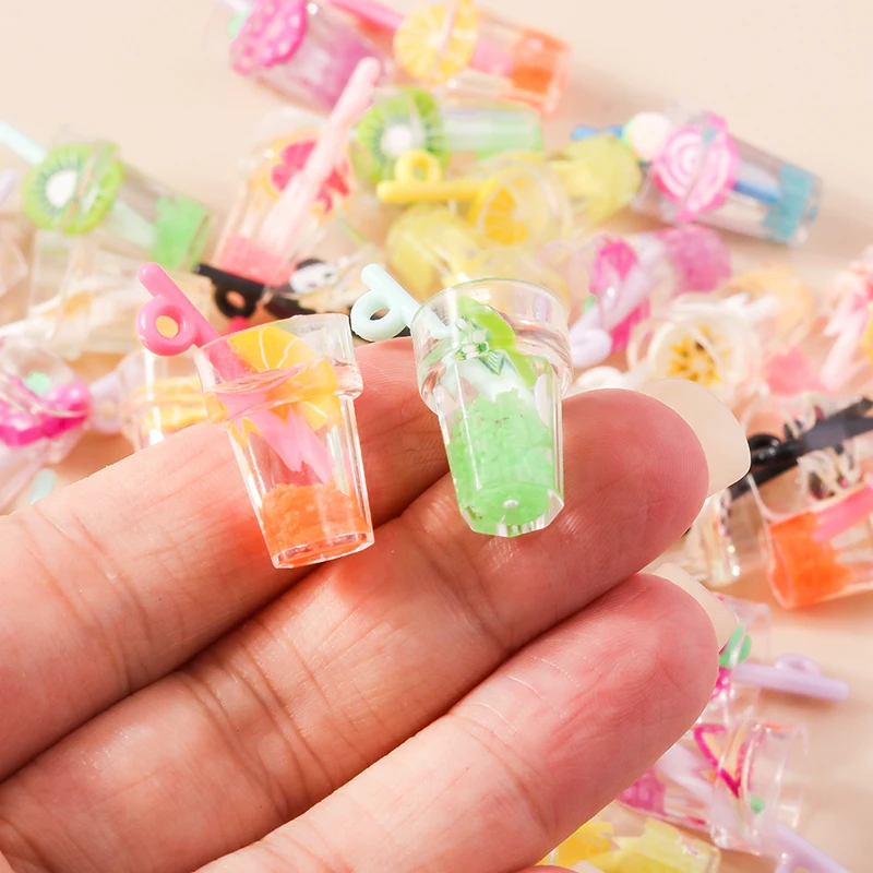 Leslie 10 Stück Mix Stile Sommer Glas Wunschflasche Milch Teetasse Ohrring Charms DIY Schlüsselanhänger Halskette Anhänger Schmuckherstellung – Detail 12
