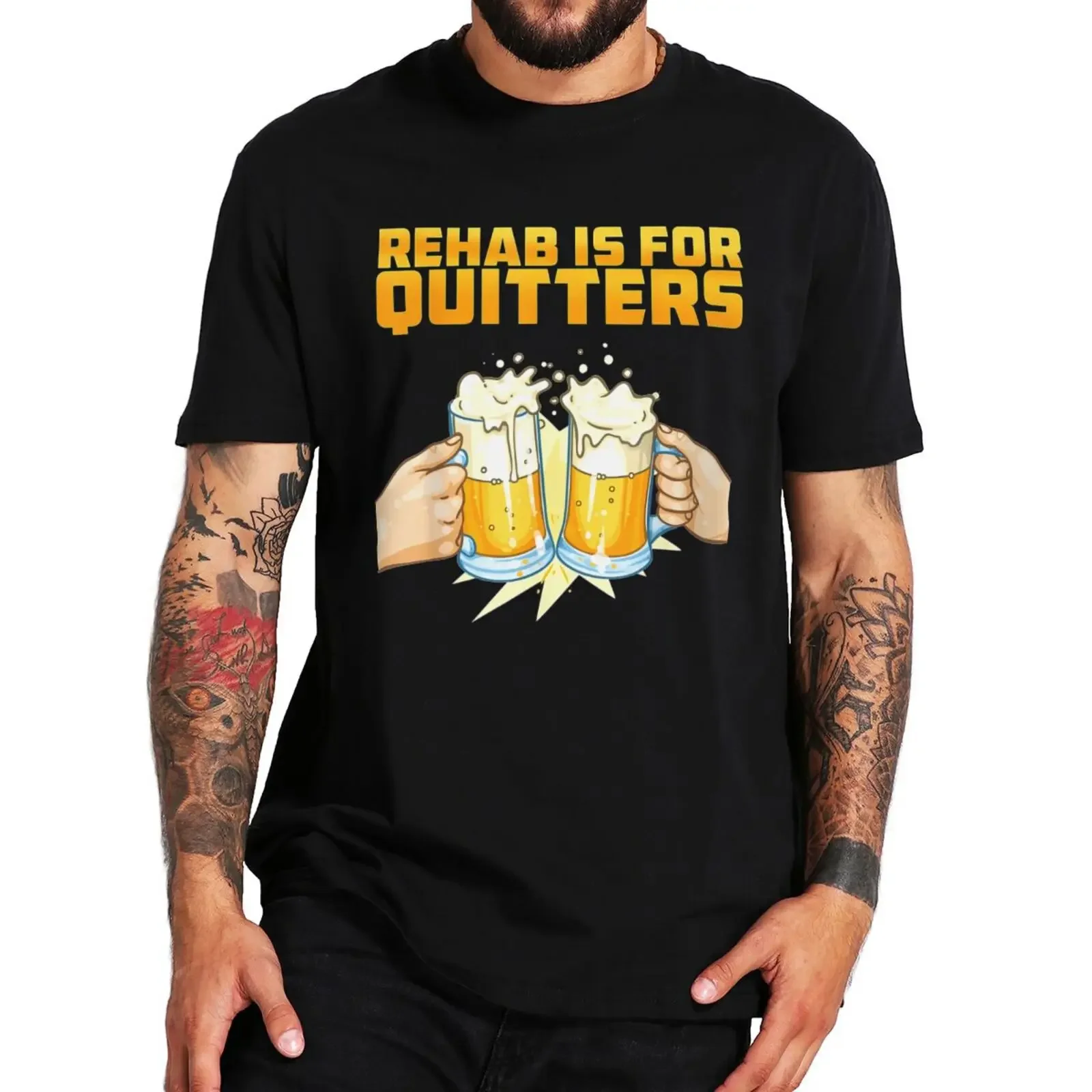 

100% Cotton Unisex O-neck Tee Tops Rehab Is For Quitters T Shirt Funny Rehabilition Wine Beer Lovers Tshirts Casual graphic