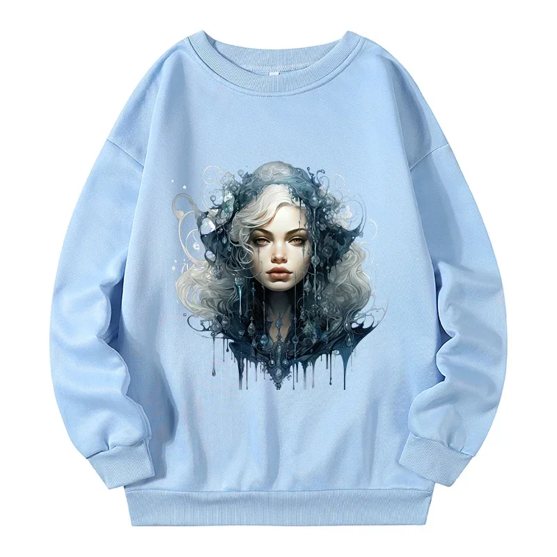 

Gothic Witch Print Plus Size Sweatshirt Autumn Winter New 2023 Women's Sweat-shirt American Y2K Streetwear Large Size Pullover