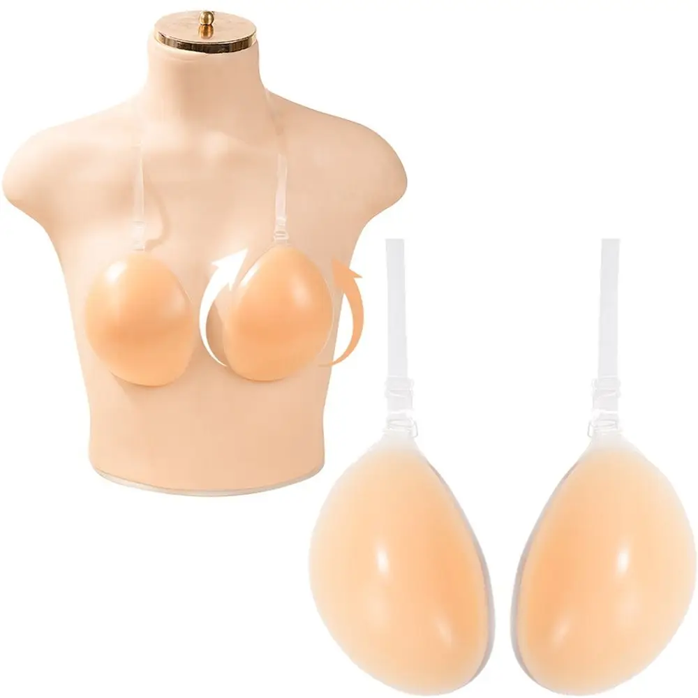 Backless Women Invisible Bra Clear Straps Hanging Neck Silicone Gel Underwear Seamless Lift Bust Sticky Push Up Bra Padding 2