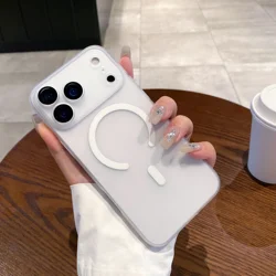 Luxury Ultra Thin Matte Clear Magnetic Wireless Charging Case - iPhone 15 Pro (White)