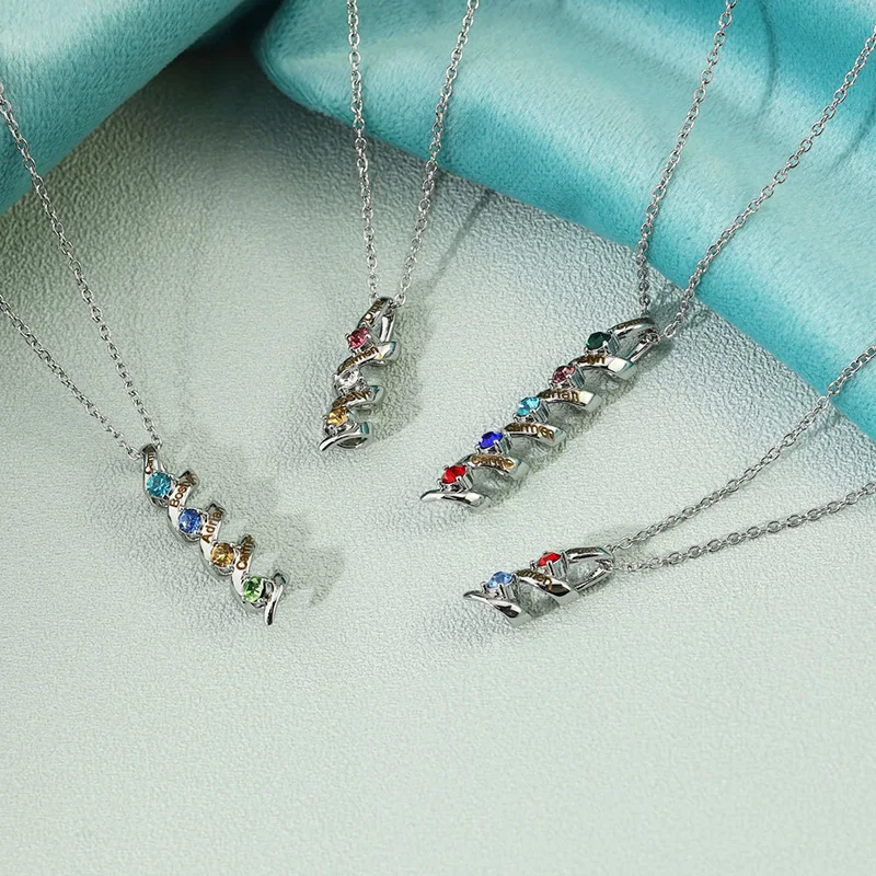 Custom Names Necklaces for Women Personalized Birthstones Spiral Shape Pendant Family Lettering Jewelry Mom's Gifts Dropshipping