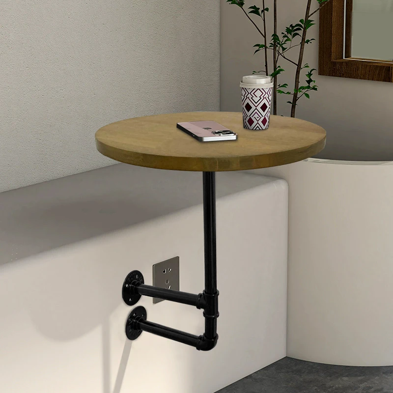 Industrial Wall Round Table Small Apartment Dining Table Space-Saving Snack Bar Shelf for Coffee Shop Lounge Balcony Tables
