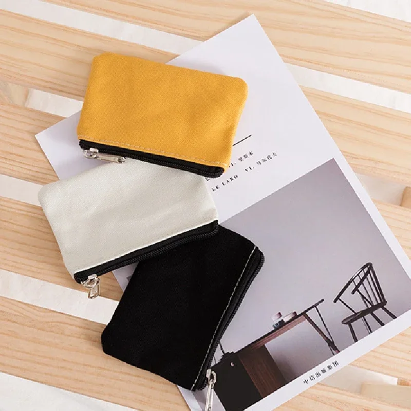 Solid Color Canvas Cotton Coin Wallet Bag DIY Plain Zipper Coin Key Bag Money Pocket Pure Women Men Coin Purse Small Kid Pouch