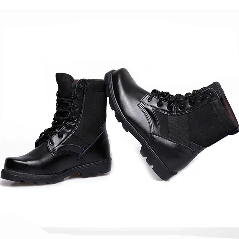 Men Combat Boots Steel Toe Leather Black Tactical Boots Men's Work Safety Shoes Rubber Sole High Top Men Labor Protection