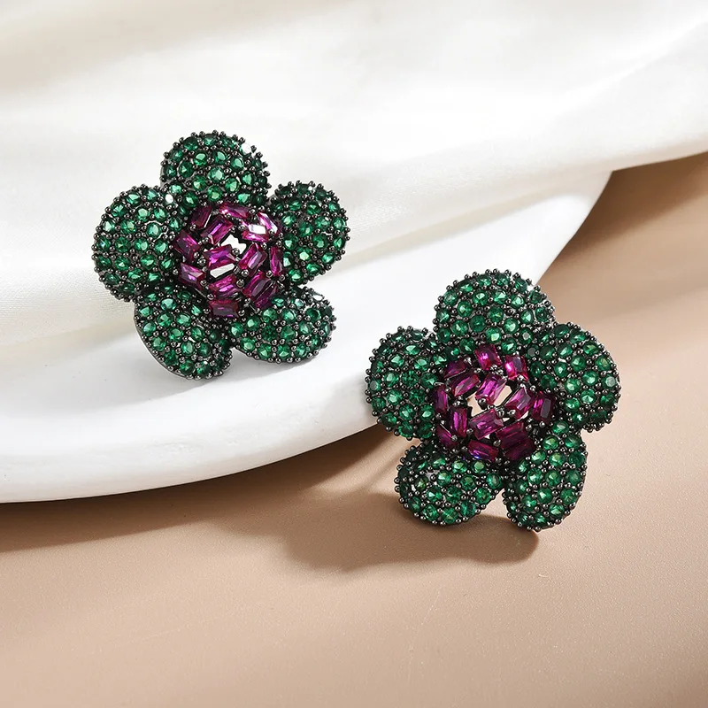 

Luxury Brand Flower Stud Earrings for Women Design Statement Gold Plated Jewelry Cubic Zirconia Temperament Wedding Party Earing