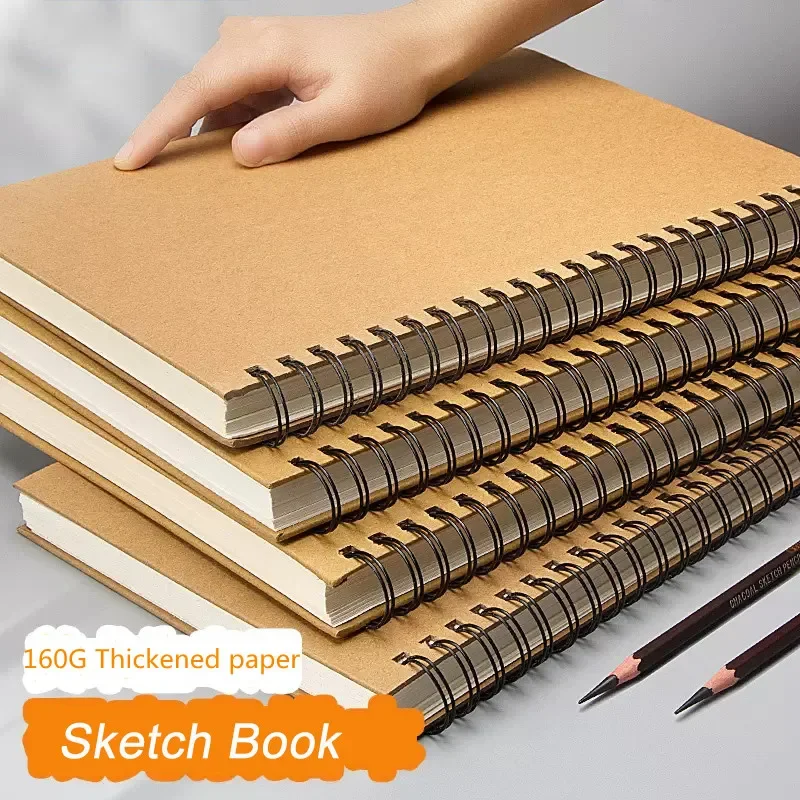 A4/16K/8K Art Sketchbook 160GSM Kraft Paper Spiral Coil Book Office School Supplies Drawing Notepad Stationary