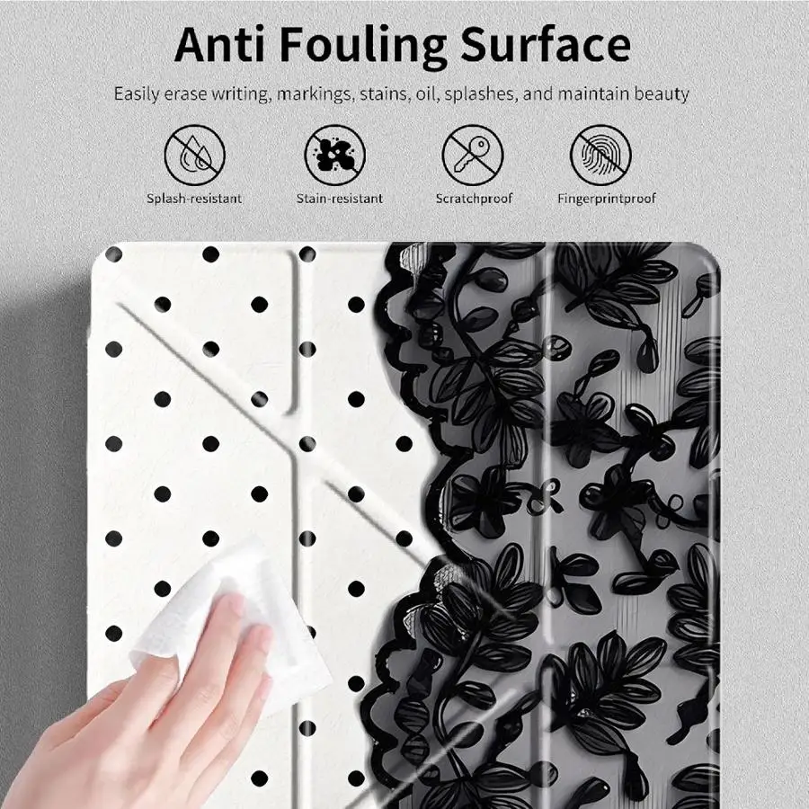 Elegant Black Lace Print Tablet Case with Pen Slot