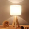 LED Wooden Bedside Lamp Tripod Table Lamp Vintage White Linen Lampshade for Bedroom Living Room E27 Socket(Bulb Not Included) 6