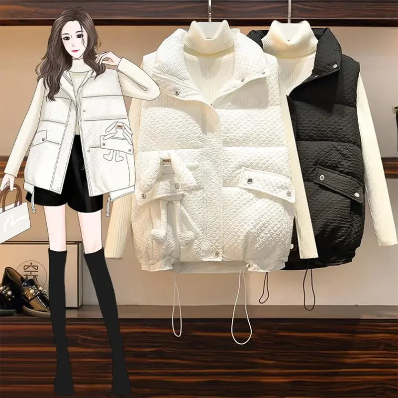 

Women's Down Cotton Jacket, Waistcoat Vest, Thick Warm Vest, Loose Rabbit Nests, Student Coat, Outer Wear, New, Winter, 2023