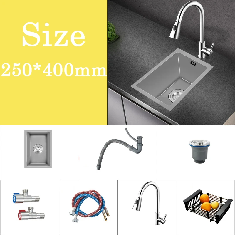Small Kitchen Sink Above Counter or Undermount 304 Stainless Steel Single Bowl Washing Basin Drain Accessories for Kitchen