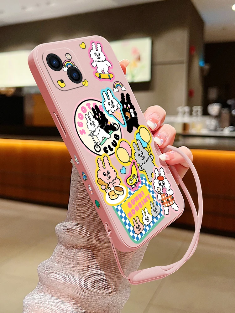 Custodia Per Telefono Cartoon Gourmet Bunny Per Iphone 15 14 13 12 11 Pro Max Mini X Xr Xsmax Se 8 7 6S Plus Cover Morbida In Silicone Liquido