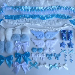 Colorful Pink Bow Lace DIY Decoration Kit with Plush Ear Accessories (SKY BLUE)