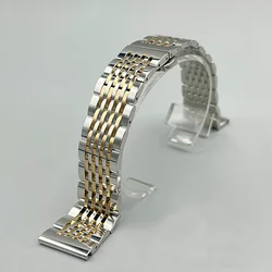 Premium Solid Stainless Steel Watch Band with Butterfly Clasp - Replacement Strap Bracelet - 21mm (Rose Gold Silver)